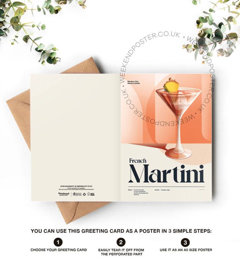 Mid-century retro French Martini Cocktail greeting card