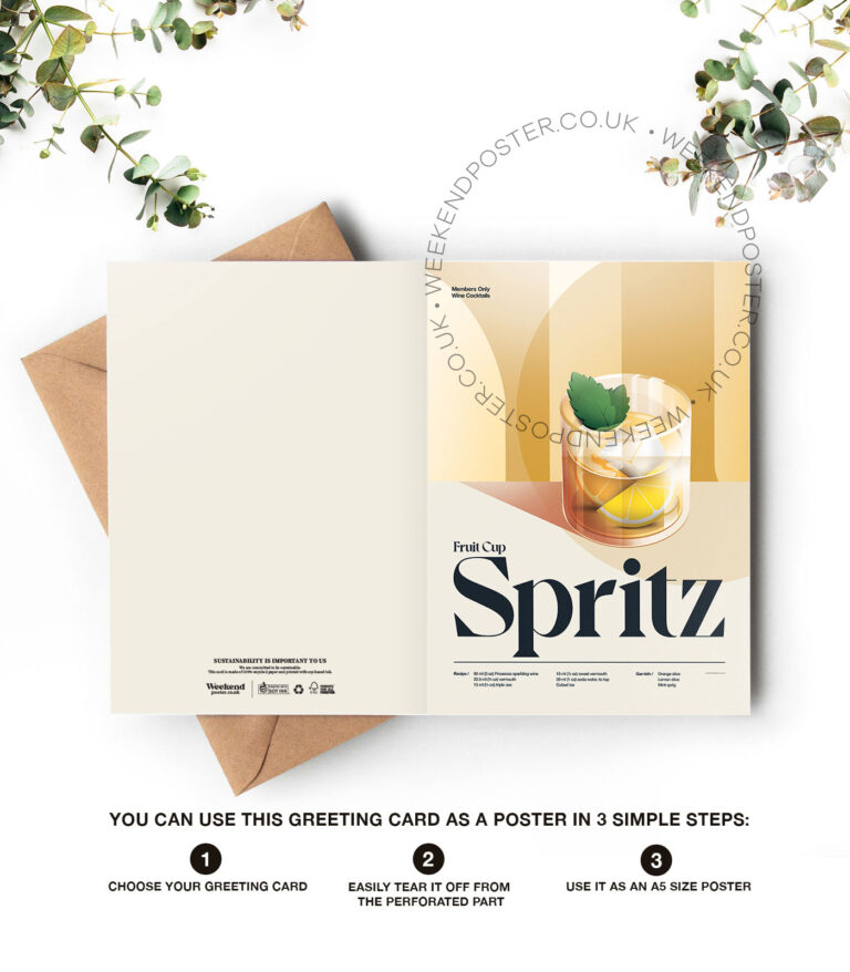 Mid-century retro Fruit Cup Spritz Cocktail greeting card