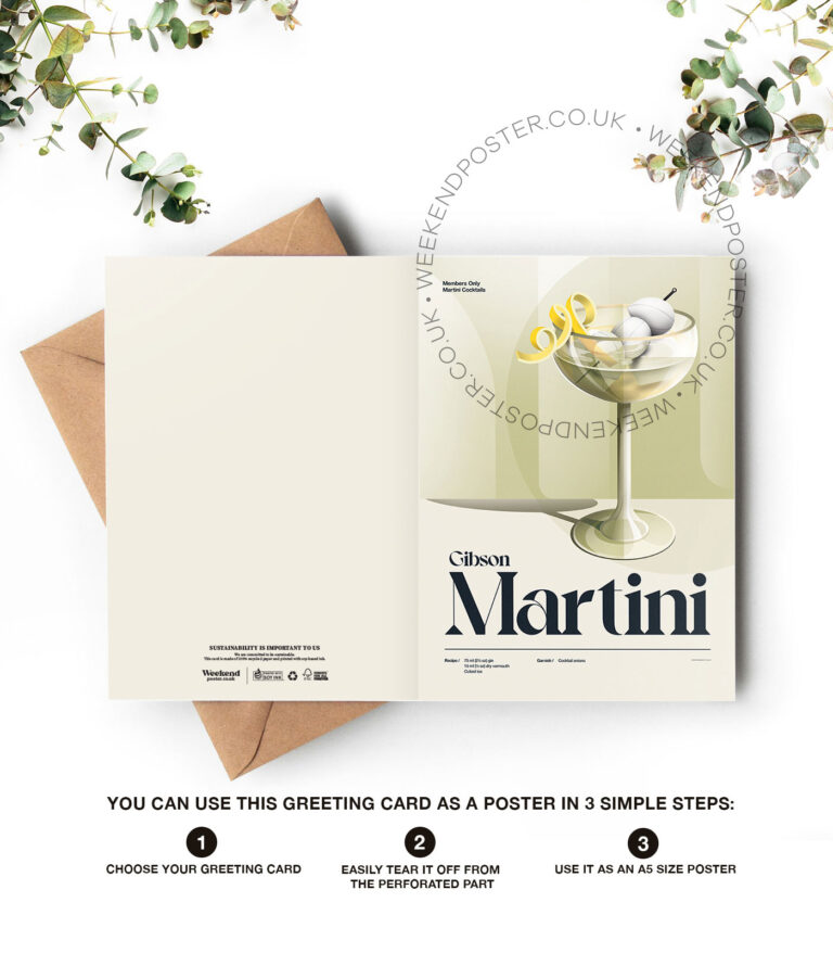 Mid-century retro Gibson Martini Cocktail greeting card