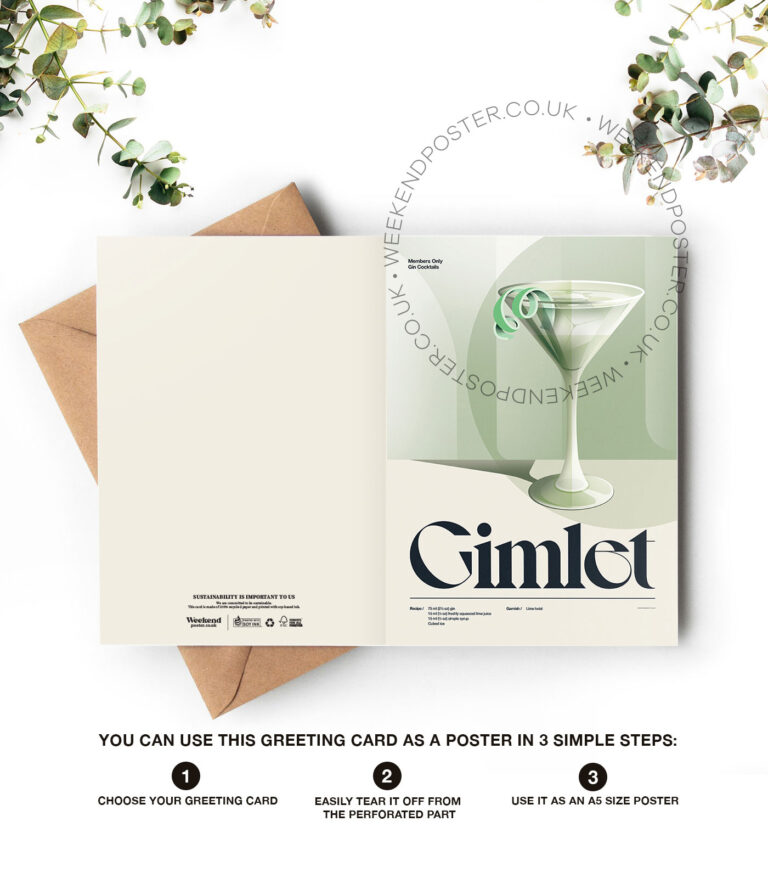 Mid-century retro Gimlet Cocktail greeting card
