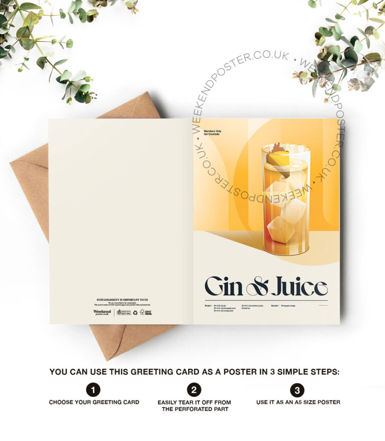 Mid-century retro Gin & Juice Cocktail greeting card