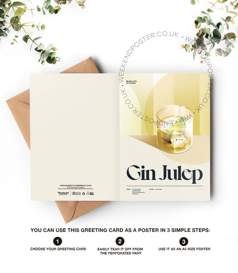 Mid-century retro Gin Julep Cocktail greeting card