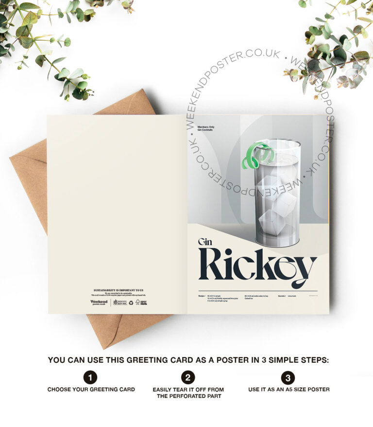 Mid-century retro Gin Rickey Cocktail greeting card