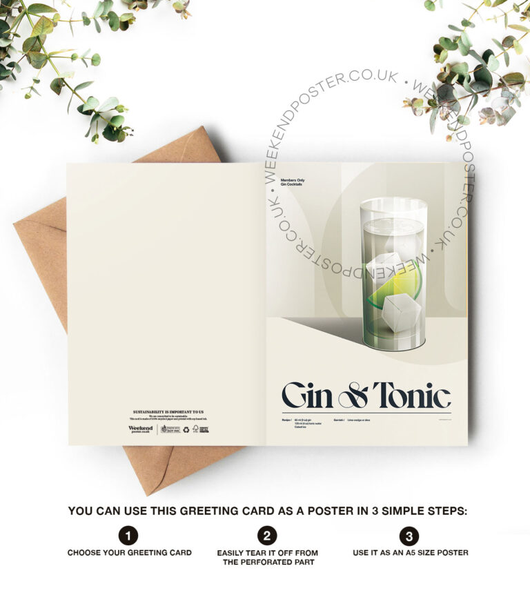 Mid-century retro Gin & Tonic Cocktail greeting card (Copy)