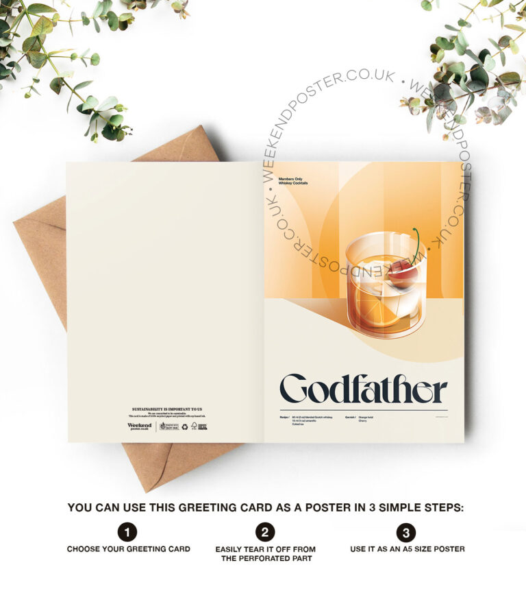 Mid-century retro Godfather Cocktail greeting card