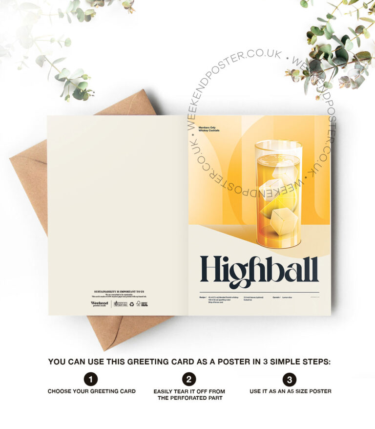 Mid-century retro Highball Cocktail greeting card