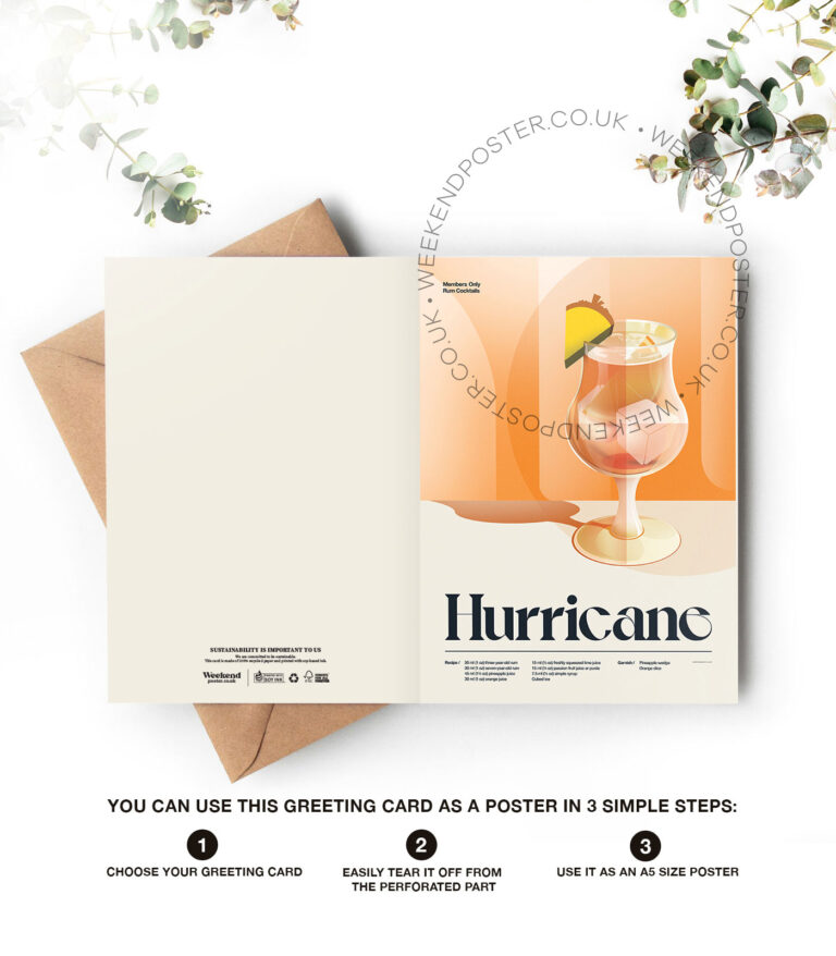 Mid-century retro Hurricane Cocktail greeting card