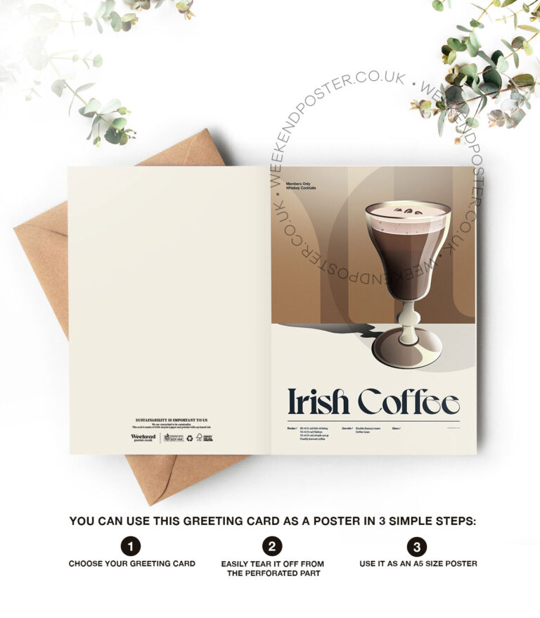 Mid-century retro Irish Coffee Cocktail greeting card