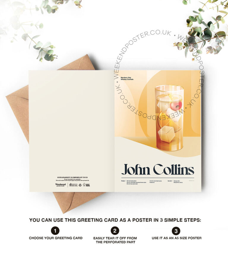 Mid-century retro John Collins Cocktail greeting card