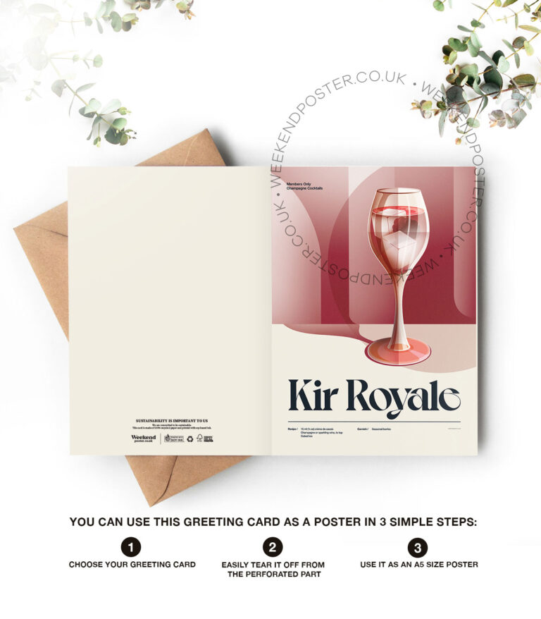 Mid-century retro Kir Royale Cocktail greeting card