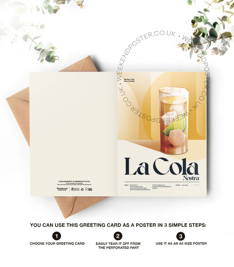 Mid-century retro La Cola Nostra Cocktail greeting card