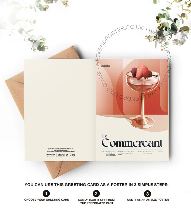 Mid-century retro Le Commercant Cocktail greeting card