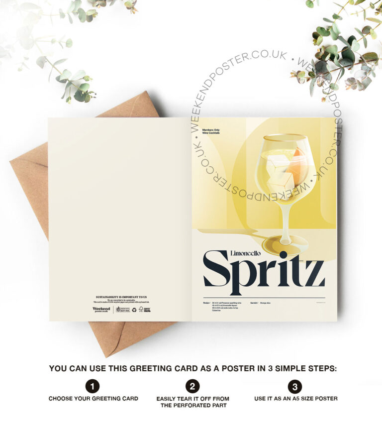 Mid-century retro Limoncello Spritz Cocktail greeting card
