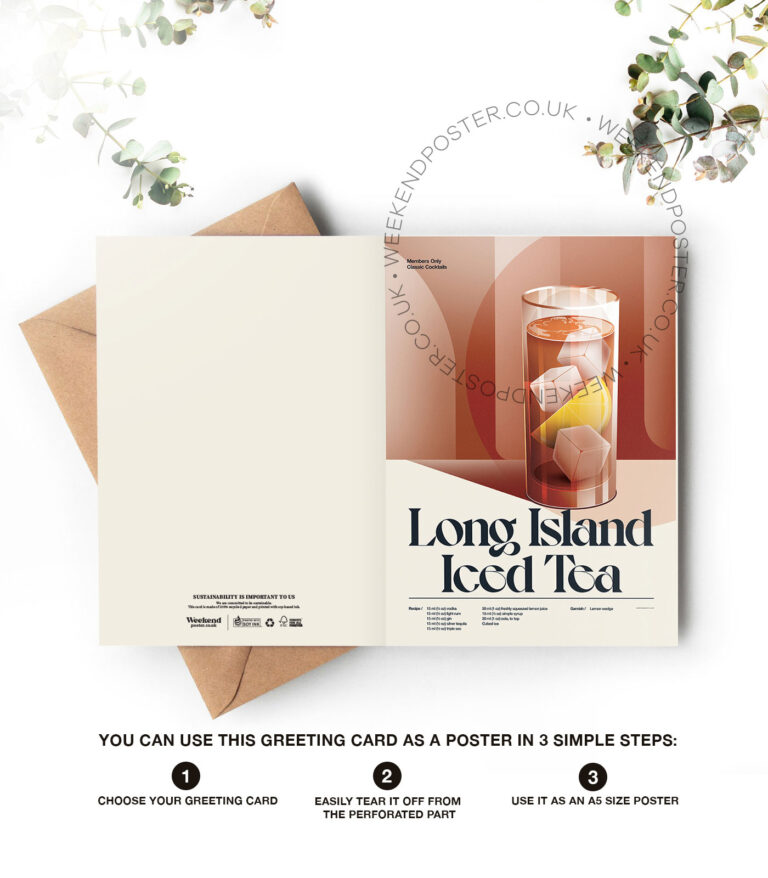 Mid-century retro Long Island Iced Tea Cocktail greeting card