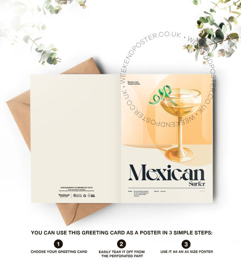 Mid-century retro Mexican Surfer Cocktail greeting card