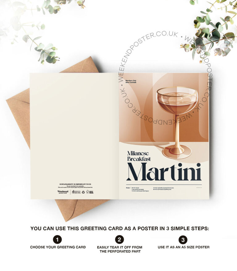 Mid-century retro Milanese Breakfast Martini Cocktail greeting card