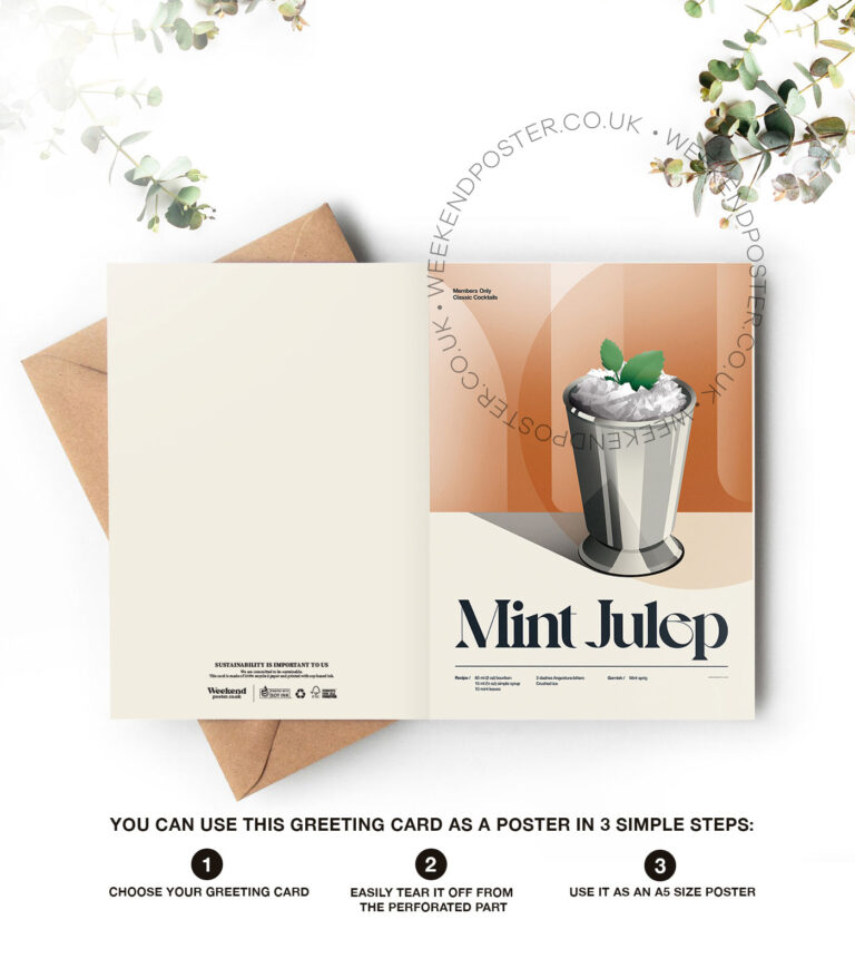 Mid-century retro Mint Julep Cocktail greeting card
