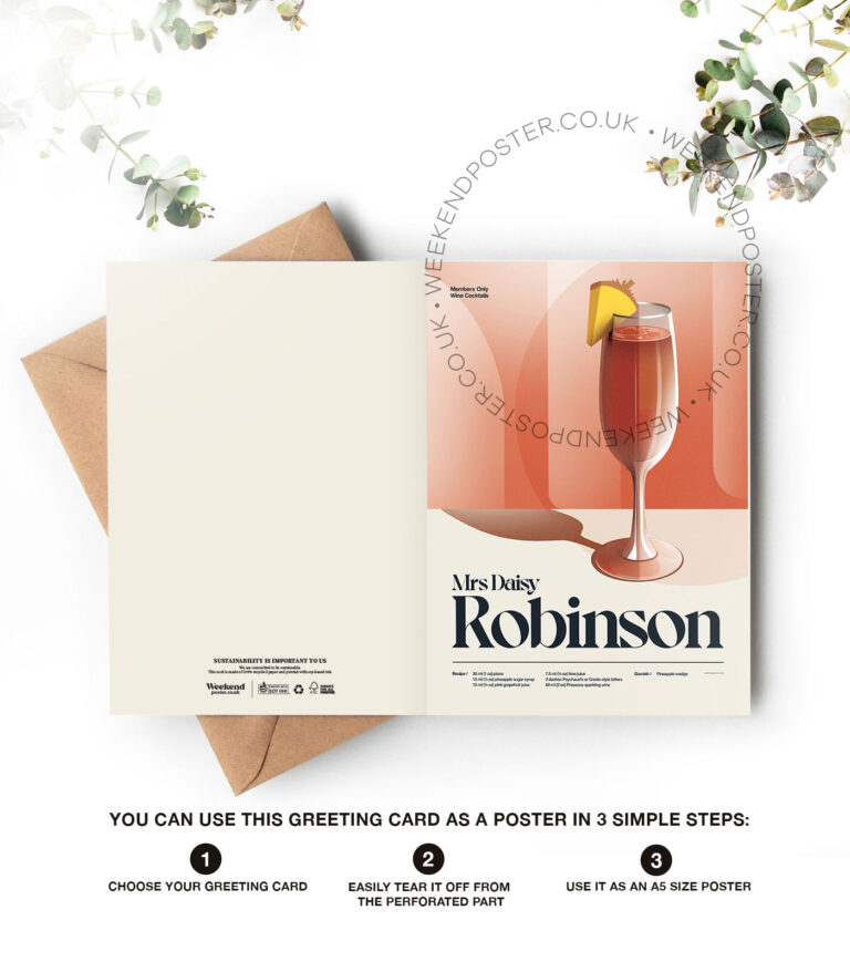 Mid-century retro Mrs Daisy Robinson Cocktail greeting card