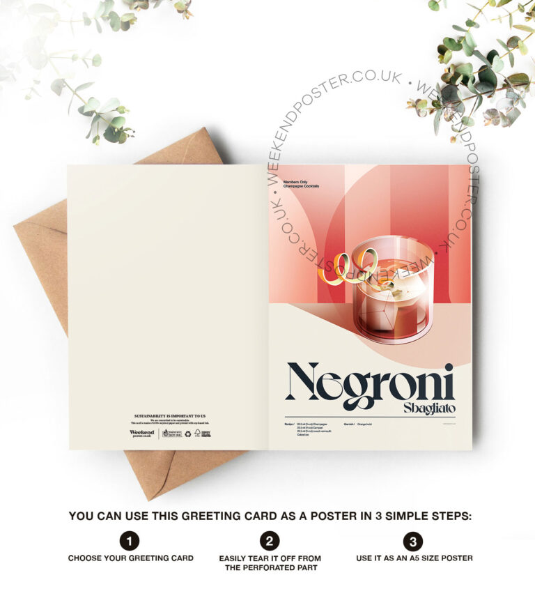Mid-century retro Negroni Sbagliato Cocktail greeting card