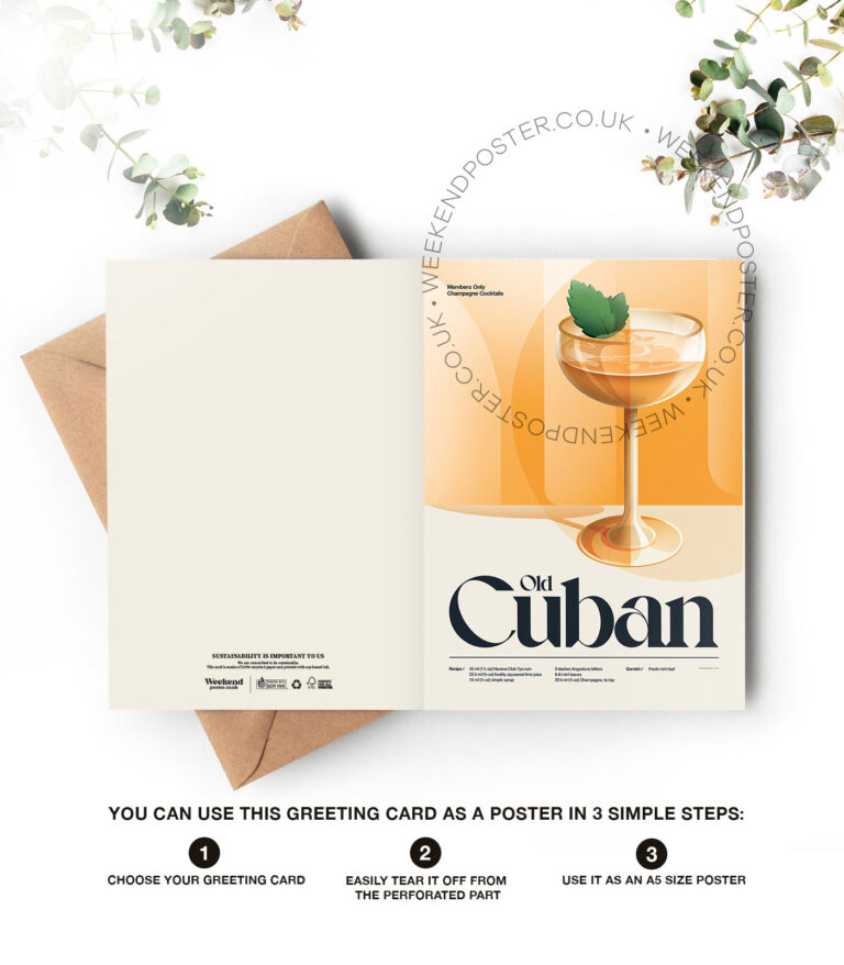 Mid-century retro Old Cuban Cocktail greeting card