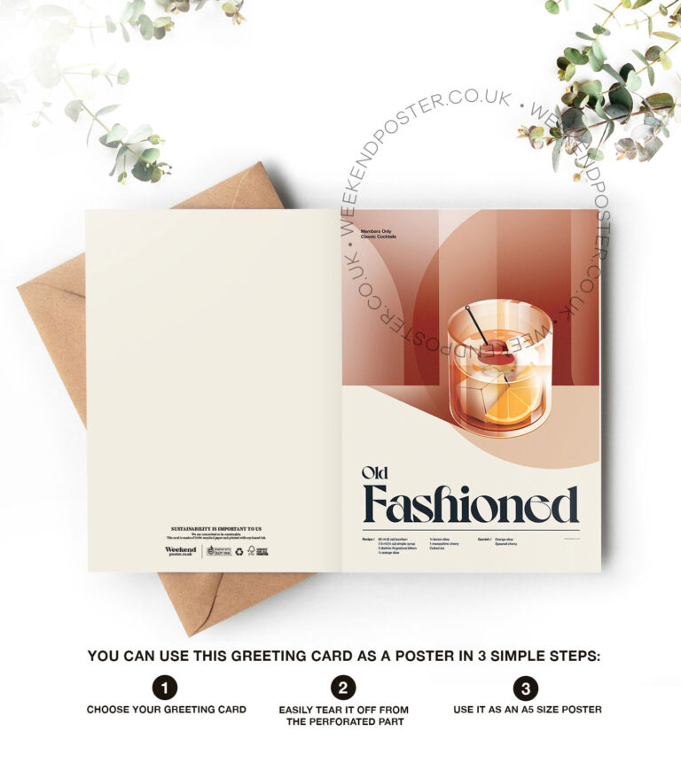 Mid-century retro Old Fashioned Cocktail greeting card