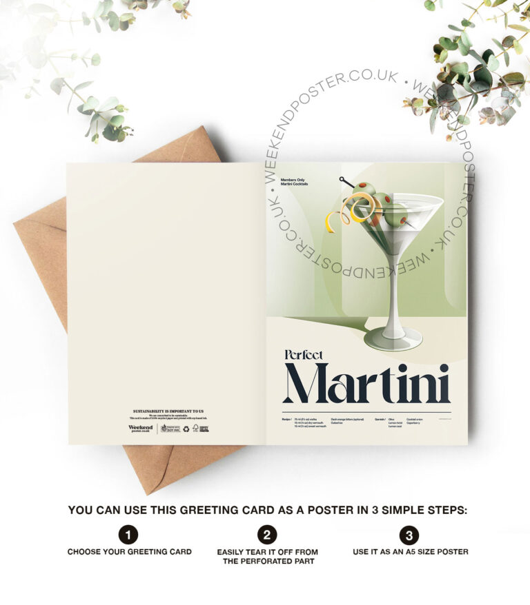 Mid-century retro Perfect Martini Cocktail greeting card