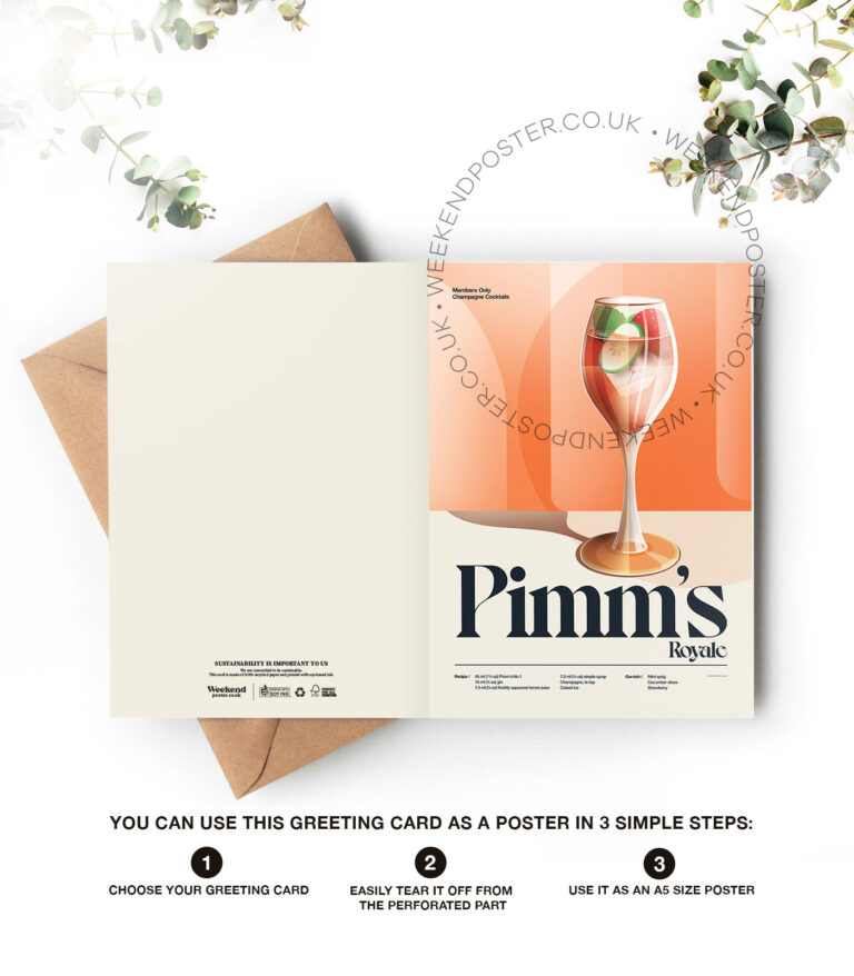 Mid-century retro Pimm's Royale Cocktail greeting card