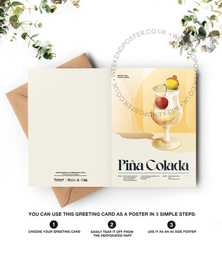Mid-century retro Pina Colada Cocktail greeting card