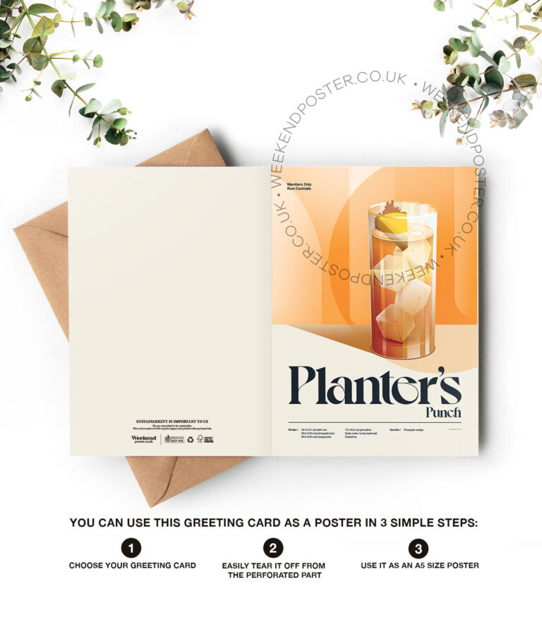 Mid-century retro Planter's Punch Cocktail greeting card