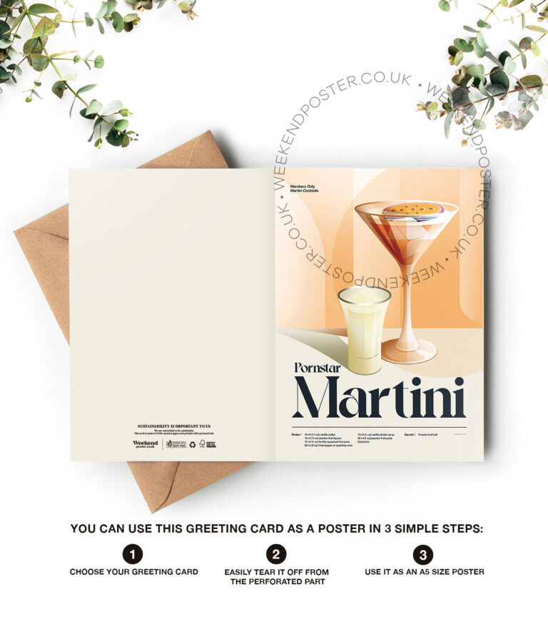 Mid-century retro Pornstar Martini Cocktail greeting card