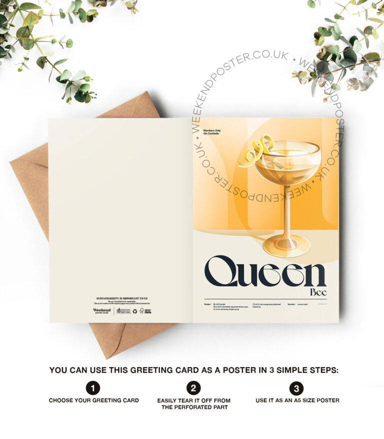 Mid-century retro Queen Bee Cocktail greeting card
