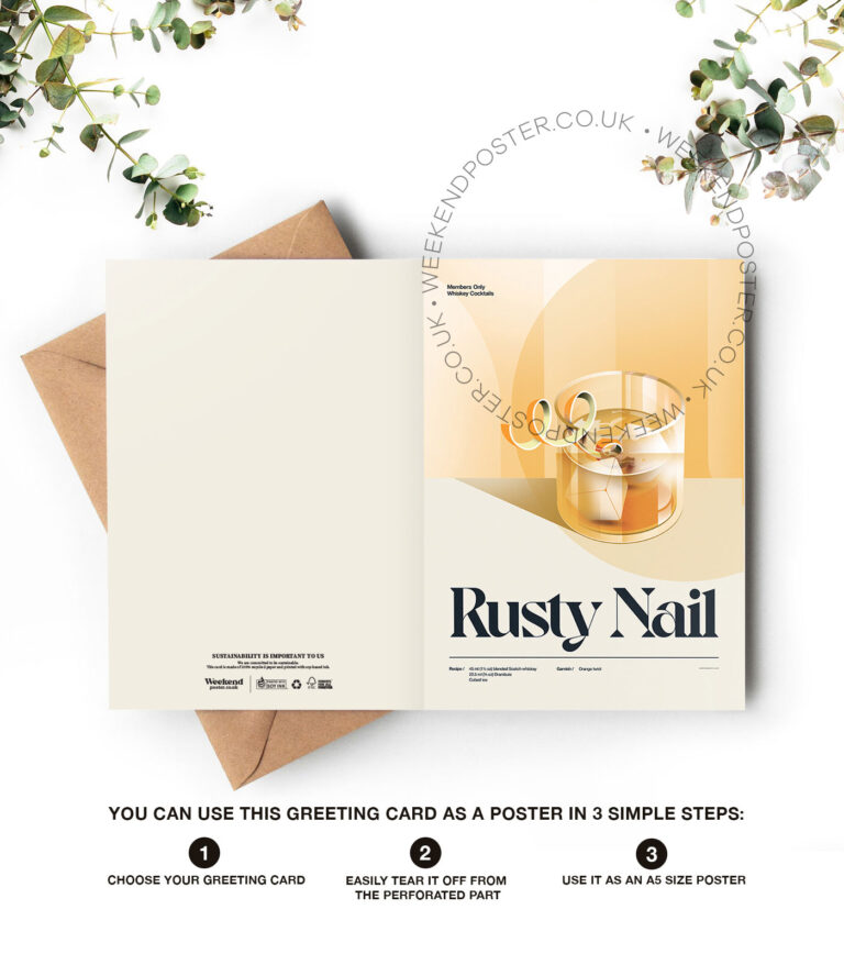 Mid-century retro Rusty Nail Cocktail greeting card