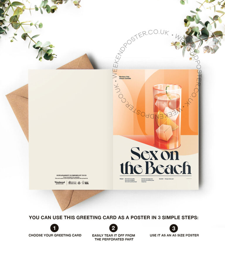 Mid-century retro Sex on the Beach Cocktail greeting card