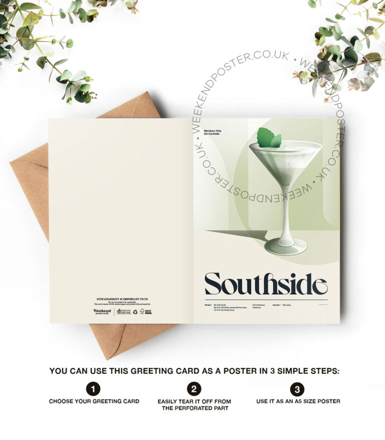 Mid-century retro Southside Cocktail greeting card