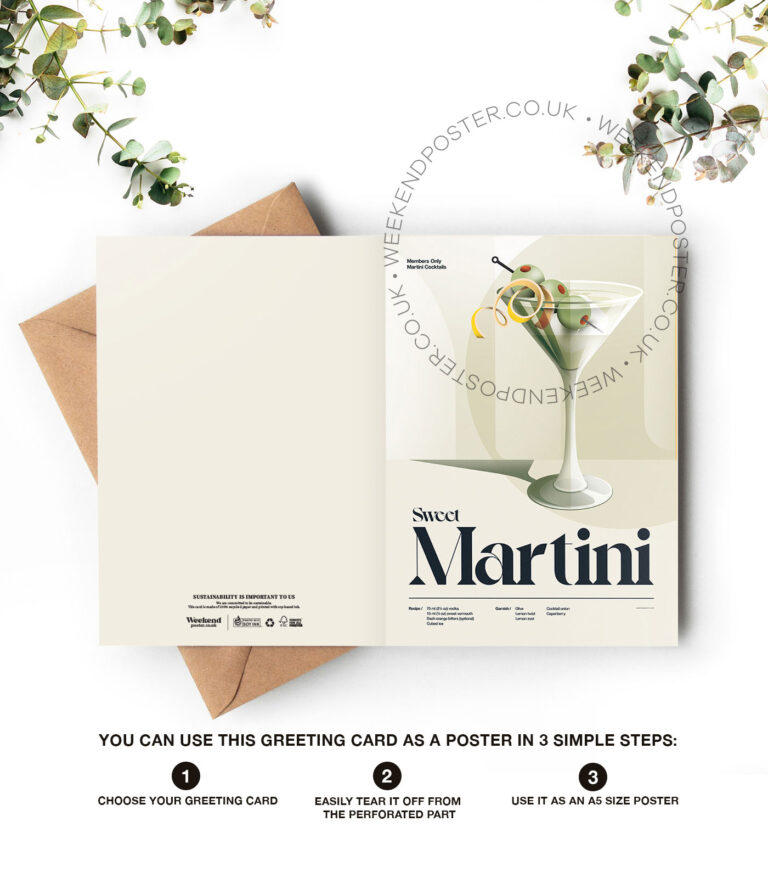 Mid-century retro Sweet Martini Cocktail greeting card