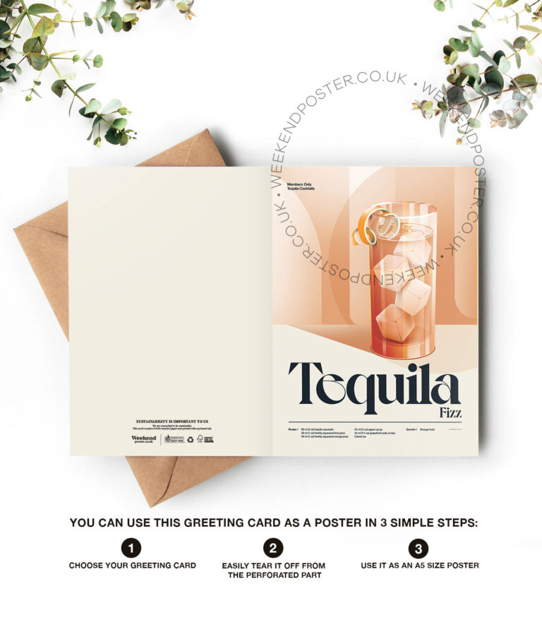 Mid-century retro Tequila Fizz Cocktail greeting card