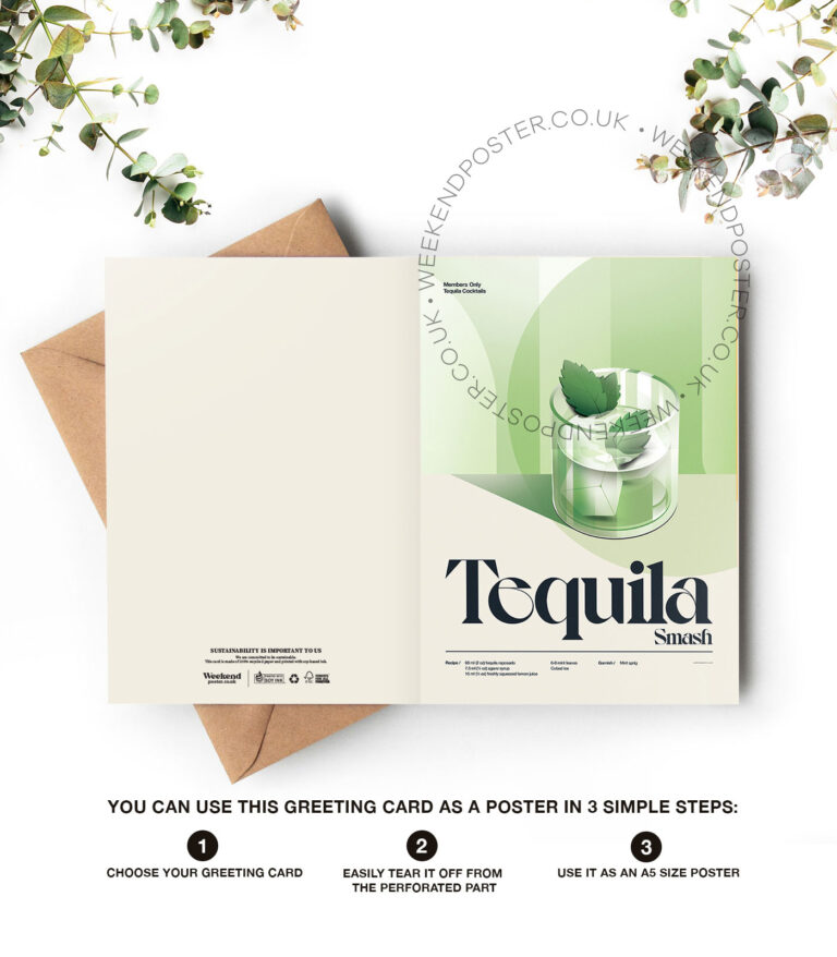 Mid-century retro Tequila Smash Cocktail greeting card