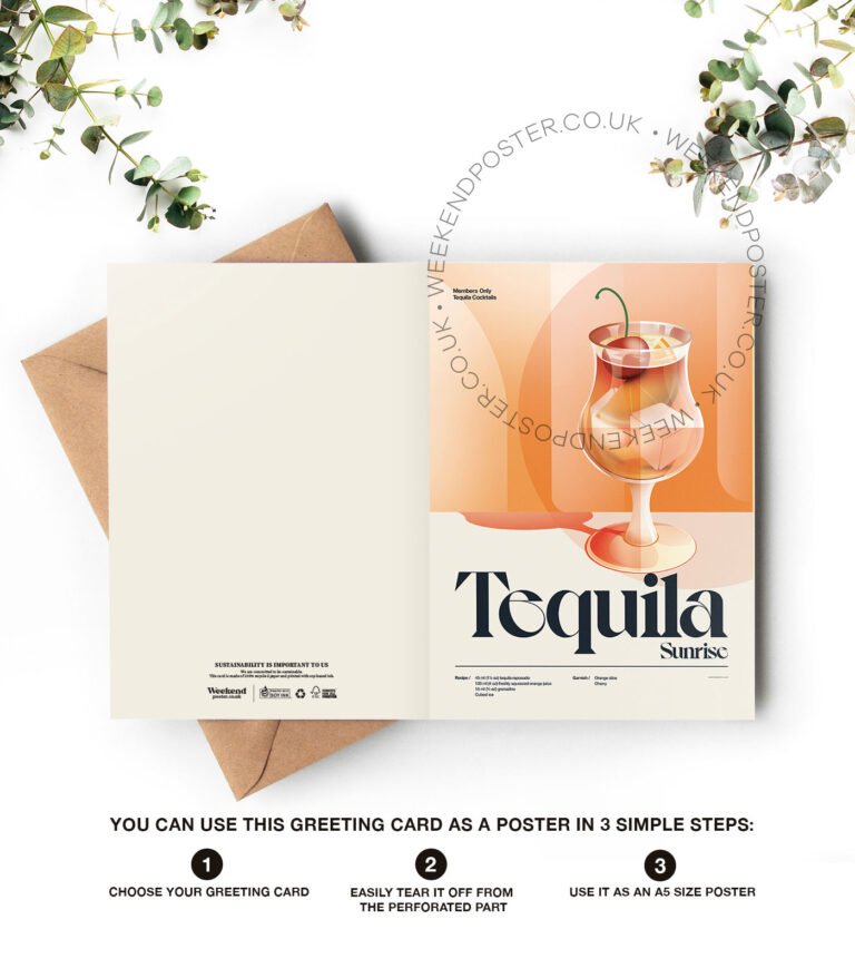 Mid-century retro Tequila Sunrise Cocktail greeting card
