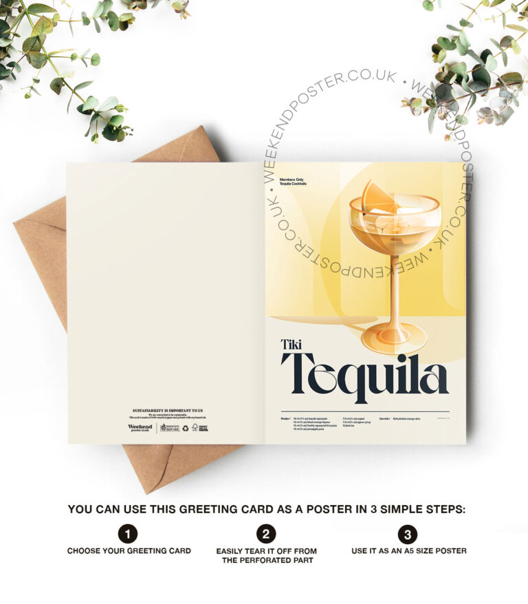 Mid-century retro Tiki Tequila Cocktail greeting card