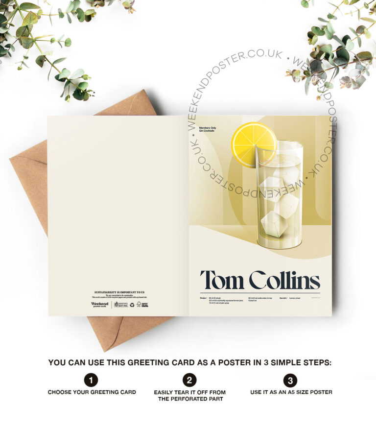 Mid-century retro Tom Collins Cocktail greeting card