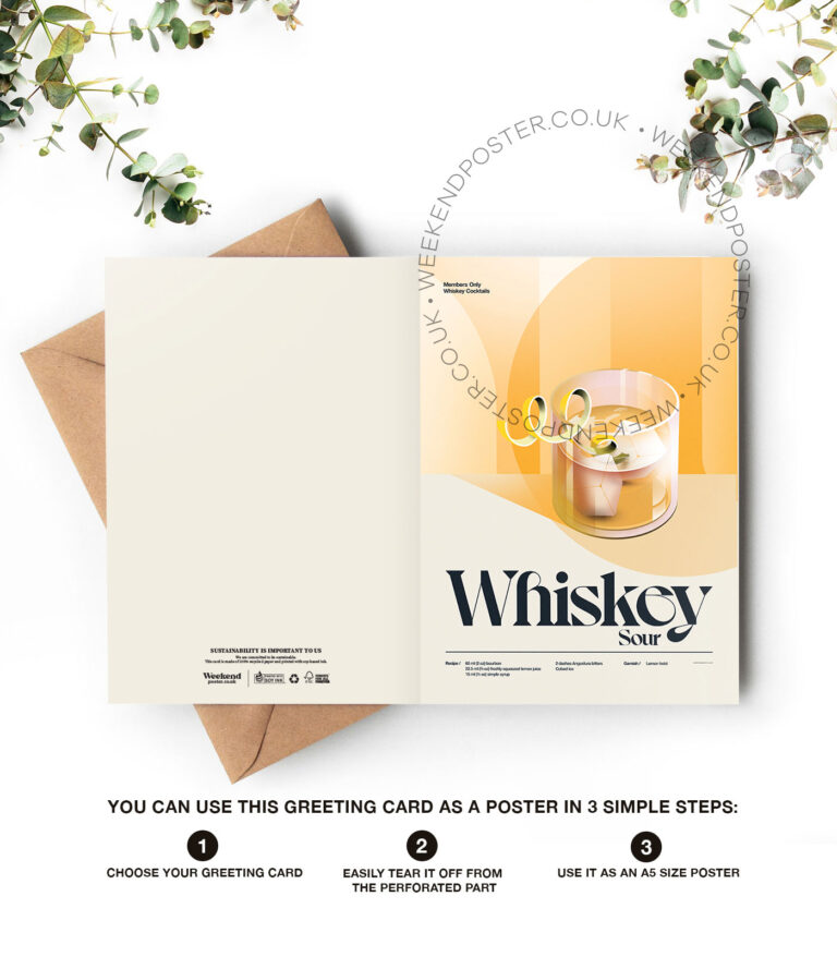 Mid-century retro Whiskey Sour Cocktail greeting card
