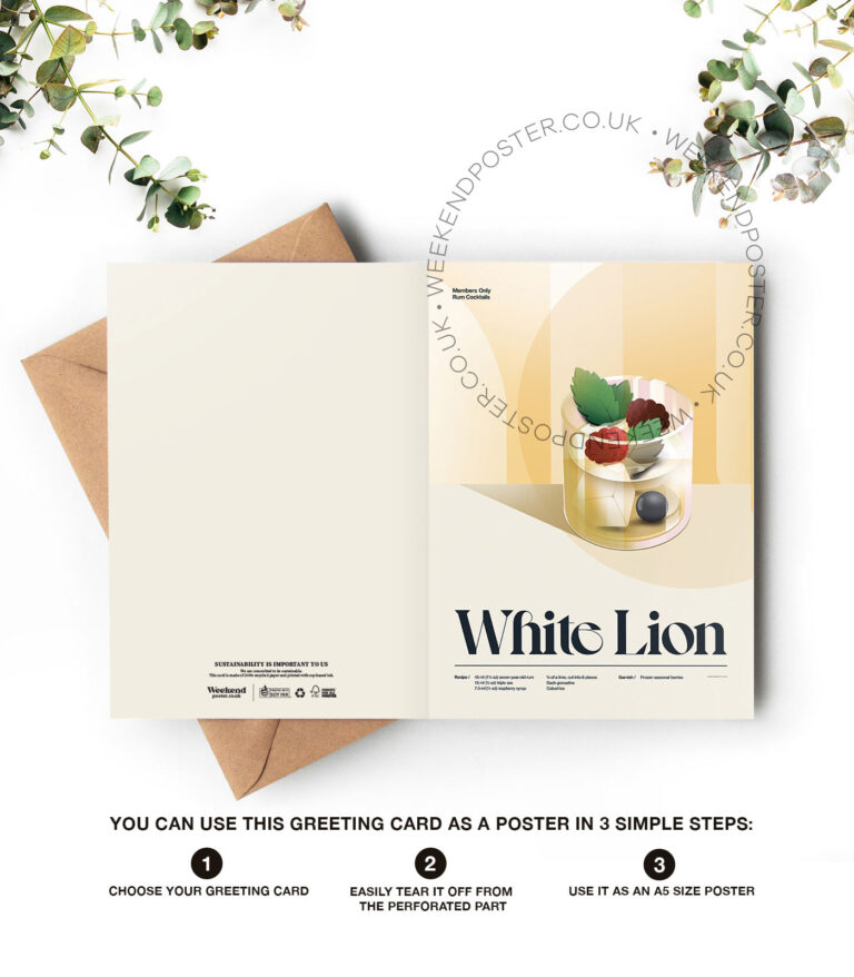 Mid-century retro White Lion Cocktail greeting card