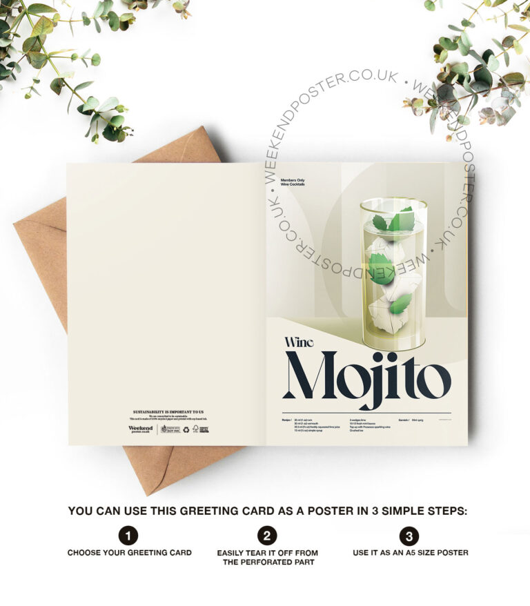 Mid-century retro Wine Mojito Cocktail greeting card