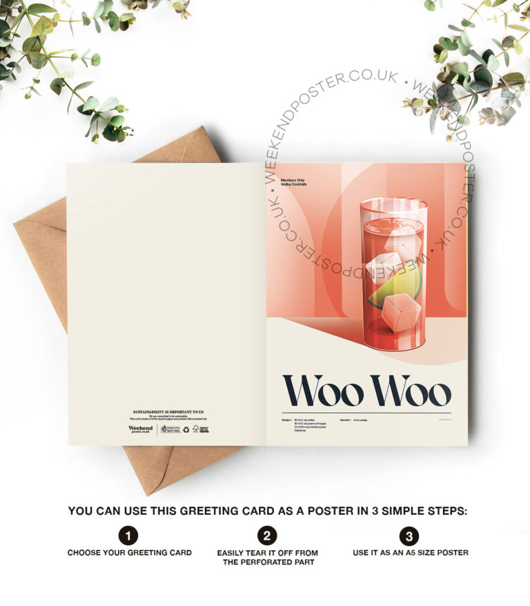 Mid-century retro Woo Woo Cocktail greeting card