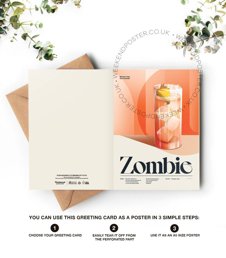 Mid-century retro Zombie Cocktail greeting card