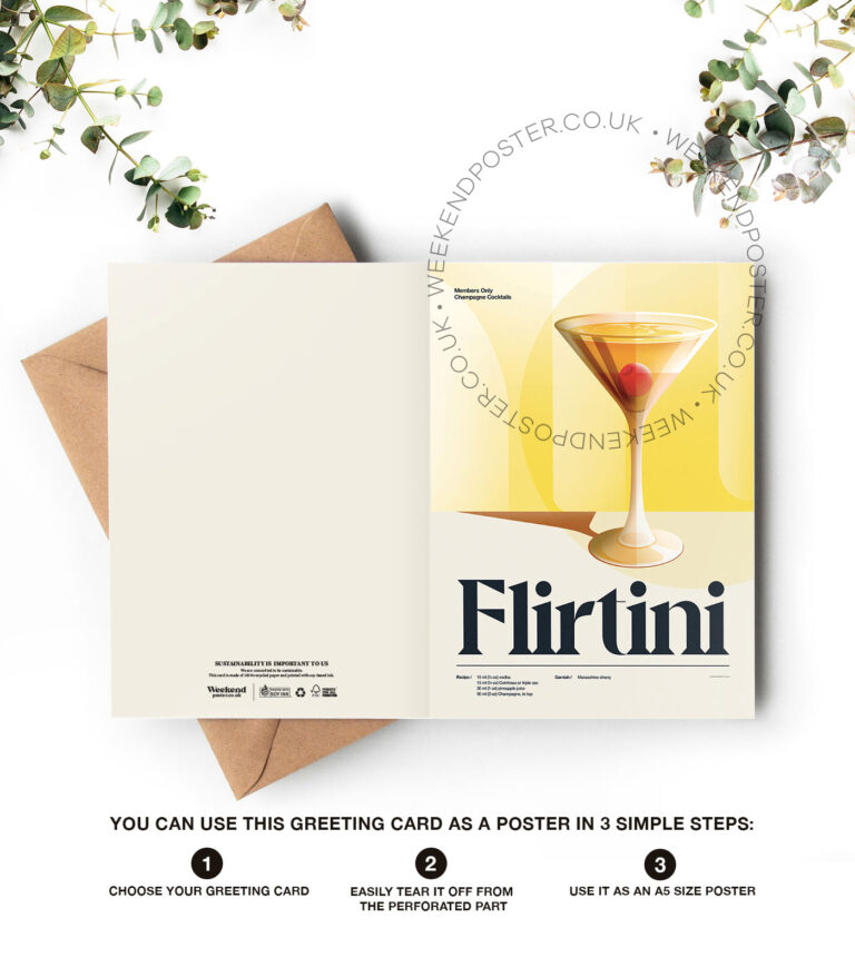 Mid-century retro Flirtini Cocktail greeting card