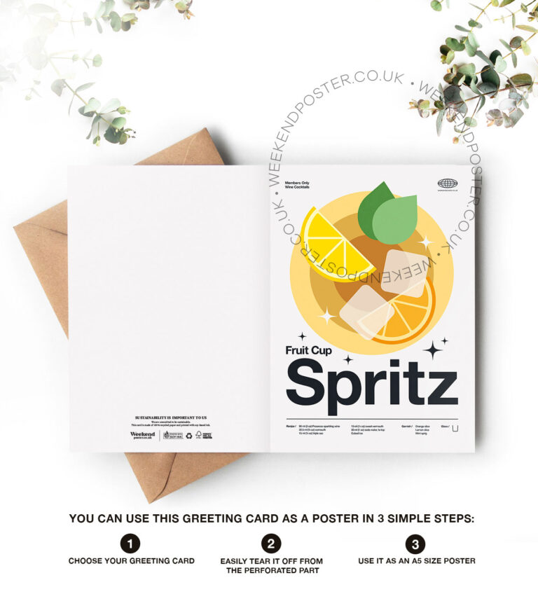 Mid-century modern Fruit Cup Spritz Cocktail greeting card