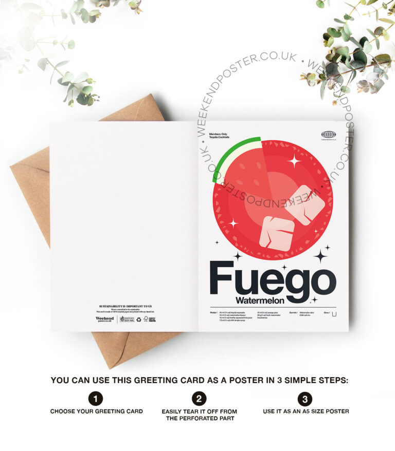 Mid-century modern Fuego Watermelon Cocktail greeting card