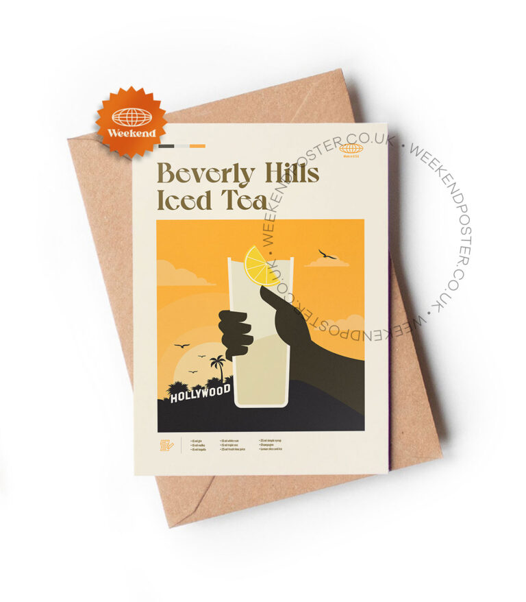 Mid-century modern Beverly Hills Iced Tea Cocktail greeting card
