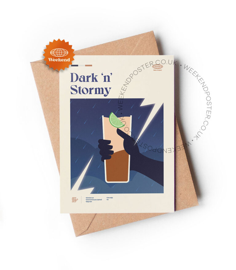Mid-century modern Dark'n Stormy Cocktail greeting card